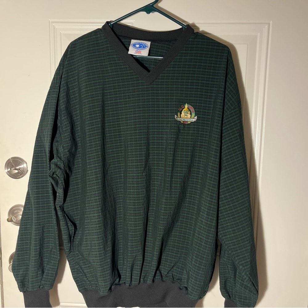 Vintage 1997 US Open pullover oversized green, and blue plaid made in the USA